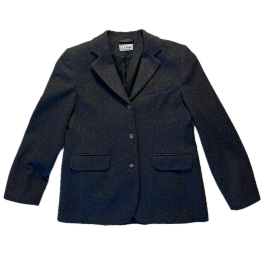 L.L. Bean Jacket Womens SZ 8 Charcoal Gray Wool Cashmere Blend Blazer Classic